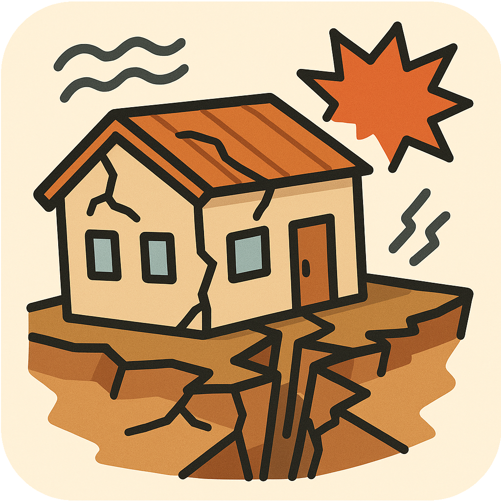 Artistic graphic representing an home impacted by an earthquake
