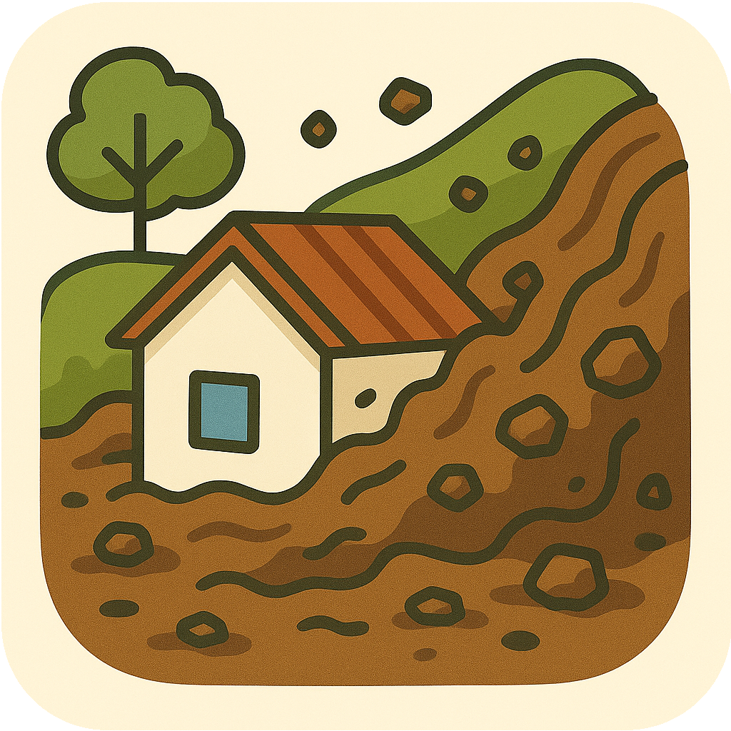 Artistic graphic representing a home impacted by a mudslide