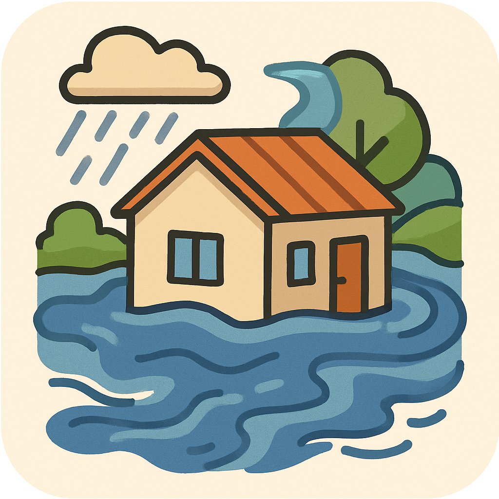 Artistic graphic representing a home impacted by a flood