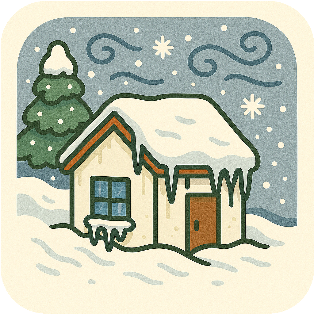 Artistic graphic representing a home in a severe winter storm